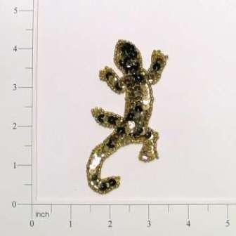E470 Gold Lizard Beaded Sequin Applique 4"