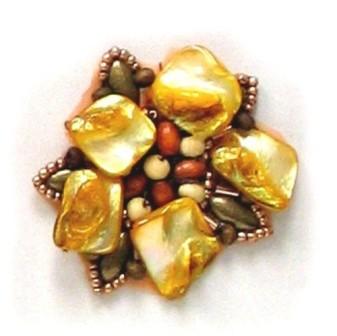 E5863  Gold Copper Shell  Beaded Applique Motif  2"