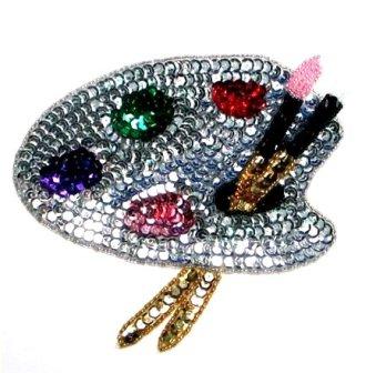 E634L Artist Applique Paint Pallette Beaded Sequin Motif