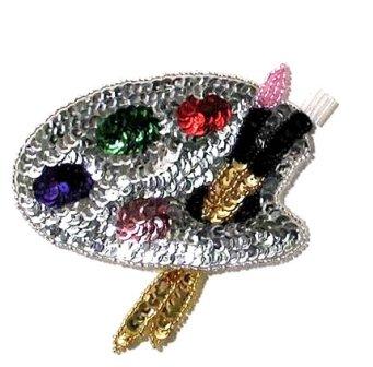 E634S  Artist Applique Paint Pallette Beaded Sequin Motif