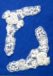 E6456x White Floral Venise Lace Mirror Pair Pearl Appliques 4.5" E6456x White Floral Venise Lace Mirror Pair Pearl Appliques 4.5"