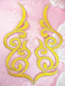 GB89 Embroidered Appliques Yellow Silver Edge Mirror Pair Iron On Patch 6.75"