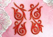 Embroidered Appliques Mirror Pair Red Gold Metallic Iron On Patch 5.25" GB120X