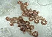Rose Gold Appliques Crystal Rhinestone Gold Beaded Mirror Pair 7.5" (XR27X-rsglcr)