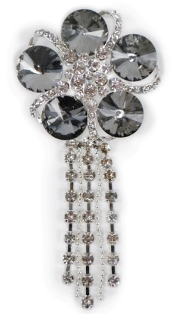 EFA210 Smoke Victorian Flower Rhinestone Brooch