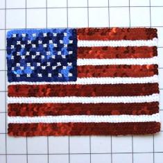 FS3238 Large Patriotic American Flag Sequin Beaded Applique Square 7"