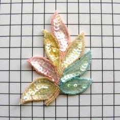 FS476 Leaf Applique Sequin Ceylon Multicolor Combo Beaded Motif 4"