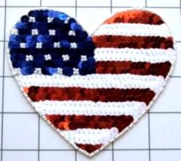 FS5785A Patriotic Heart Beaded Sequin Applique 4.75"