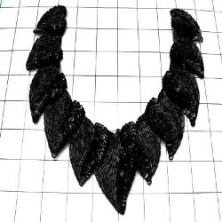FS880  Black Collar Sequin Beaded Applique 8"