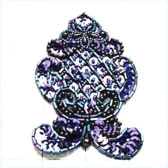 FSV100 Sequin Applique Navy Blue Iris Beaded Designer 4"