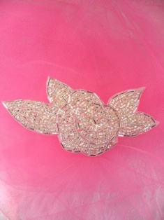 FS1006 Silver Flower Beaded Applique 3.25"