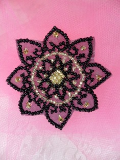 FS1113 Black and Gold Sun Beaded Applique 2.5"