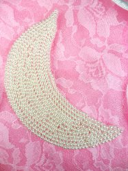 FS1210 White Moon Pearl Beaded Applique Patch Motif  4"