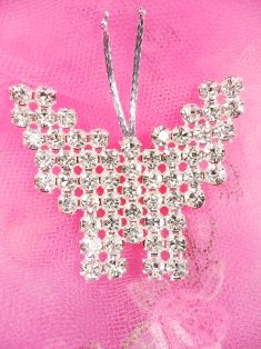 FS14381 Silver Crystal Clear Butterfly Applique Embellishment 2"