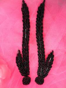 F1608 Black Mirror Pair Beaded Appliques 5"