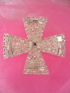 FS164 Silver Designer Beaded Applique 2.5"