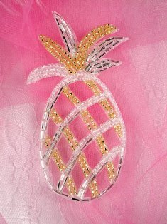 FS1858 Gold Silver Pineapple Beaded  Applique 4"