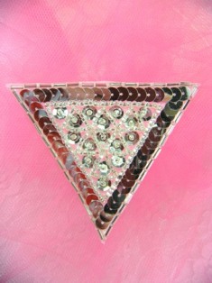 FSV190 Silver Triangle Beaded Sequin Applique 3"