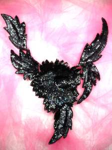 FS2246 Black AB Gunmetal Bodice Sequin Beaded Applique 14"