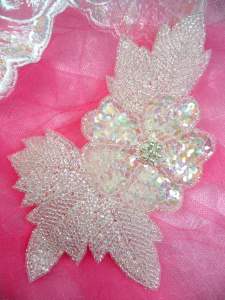 FS2271 Crystal AB Rose Sequin Beaded Applique 6.5"