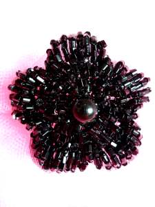 FS2442 Black Floral Beaded Sequin Applique 1.5"