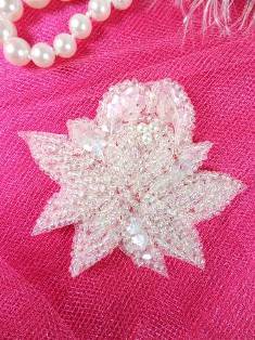 FS3138  Crystal AB Floral Sequin Beaded Applique 2.25"