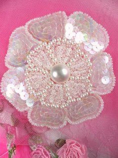 FS3274 Crystal AB Floral Beaded Sequin Applique 3.75"