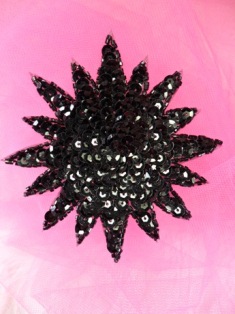 FS3378 Black Starburst Beaded Sequin Applique 4"