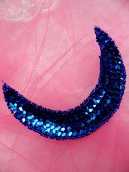 FS3379 Moon Blue Applique Sequin Beaded Patch 3.5"