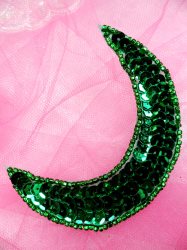 FS3379 Moon Green Applique Sequin Beaded Patch 3.5"