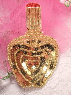 FS3446 Gold Perfume Bottle Beaded Sequin Applique 4.25"