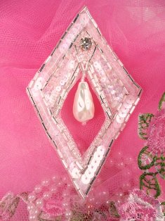 FS3554 Crystal AB Silver Pearl Beaded Sequin Applique 4"