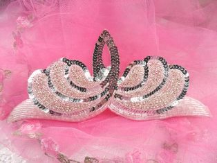 FS3578 Silver Crystal Beaded Sequin Applique 8"