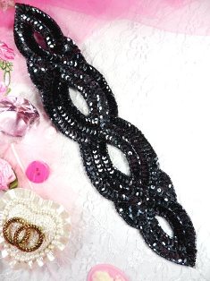 FS400 Gunmetal Designer Sequin Beaded Applique 11"