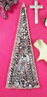 FS473 Silver Triangle Beaded Sequin Applique 5"