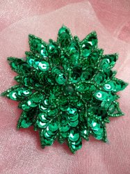 FS474 Green Floral Beaded Sequin Applique 3"