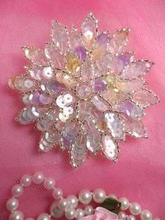 FS474 Pastel Floral Beaded Sequin Applique 3"