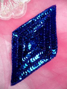 FS475L Blue Diamond Sequin Beaded Applique 5"
