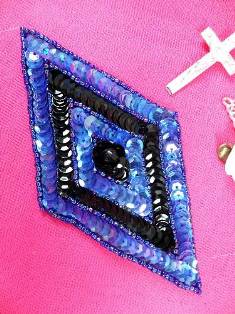 FS475L Blue AB Black Diamond Beaded Sequin Applique 5"
