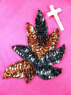 FS476 Bronze Combo Leaf Sequin Beaded Applique 4"