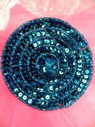 FS479 Round Circle Turquoise Applique Sequin Beaded Patch 3.5"