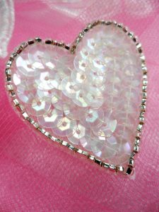 FS510 Crystal Iris Valentine Heart Sequin Beaded Applique 1.5"