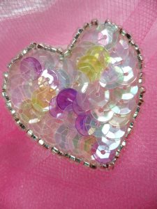 FS510 Pastel Multi Valentine Heart Sequin Beaded Applique 1.5"