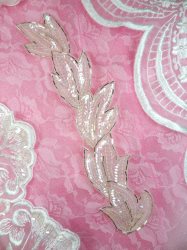 FS511 Leaf Crystal AB Sequin Silver Beaded Applique Patch 8.25"