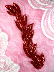 FS511 Red Leaf Beaded Sequin Applique Patch 8.25"