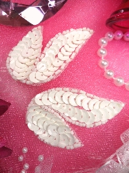 FS549  Chalk White Mirror Pair Beaded Sequin Appliques 2"