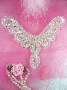 FS621 Crystal AB Silver Collar Beaded Sequin Applique 5.25"