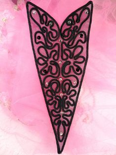 FS69 Black Rhinestone Venice Lace Applique 9.75"