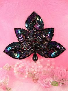 FS83B Blue AB Beaded Sequin Applique 3.5"