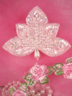 FS83B Crystal AB Pearl Beaded Sequin Applique 3.5"
